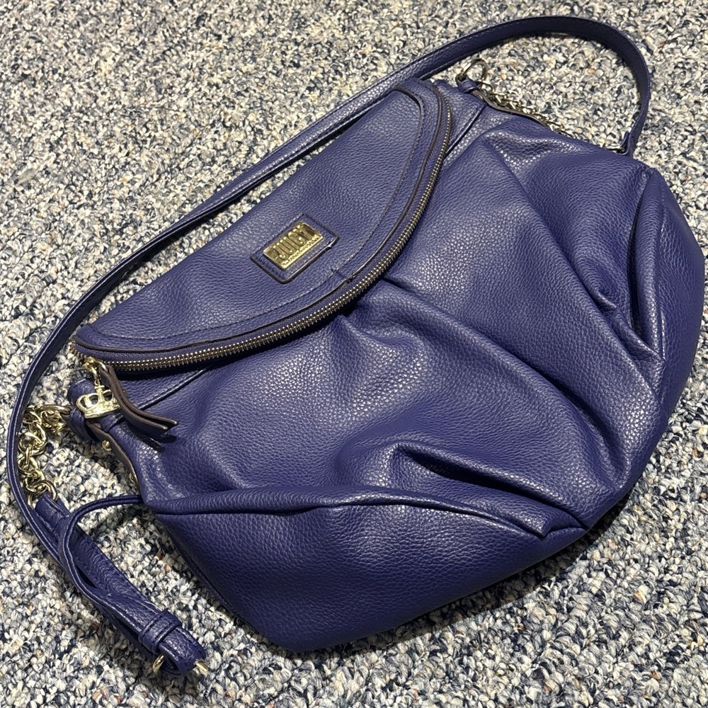 Juicy Couture Greta Flap Crossbody Blue Purple Handbag Y2K Slouchy Foldover VTG